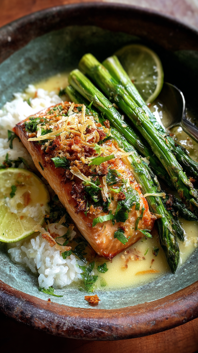 LEMON HERB SALMON & ASPARAGUS WITH QETOE RICE