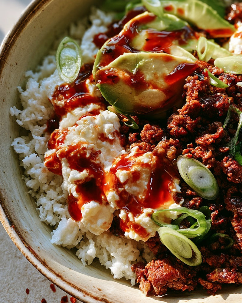 Low Carb Hot Honey Cottage Cheese Beef Bowl