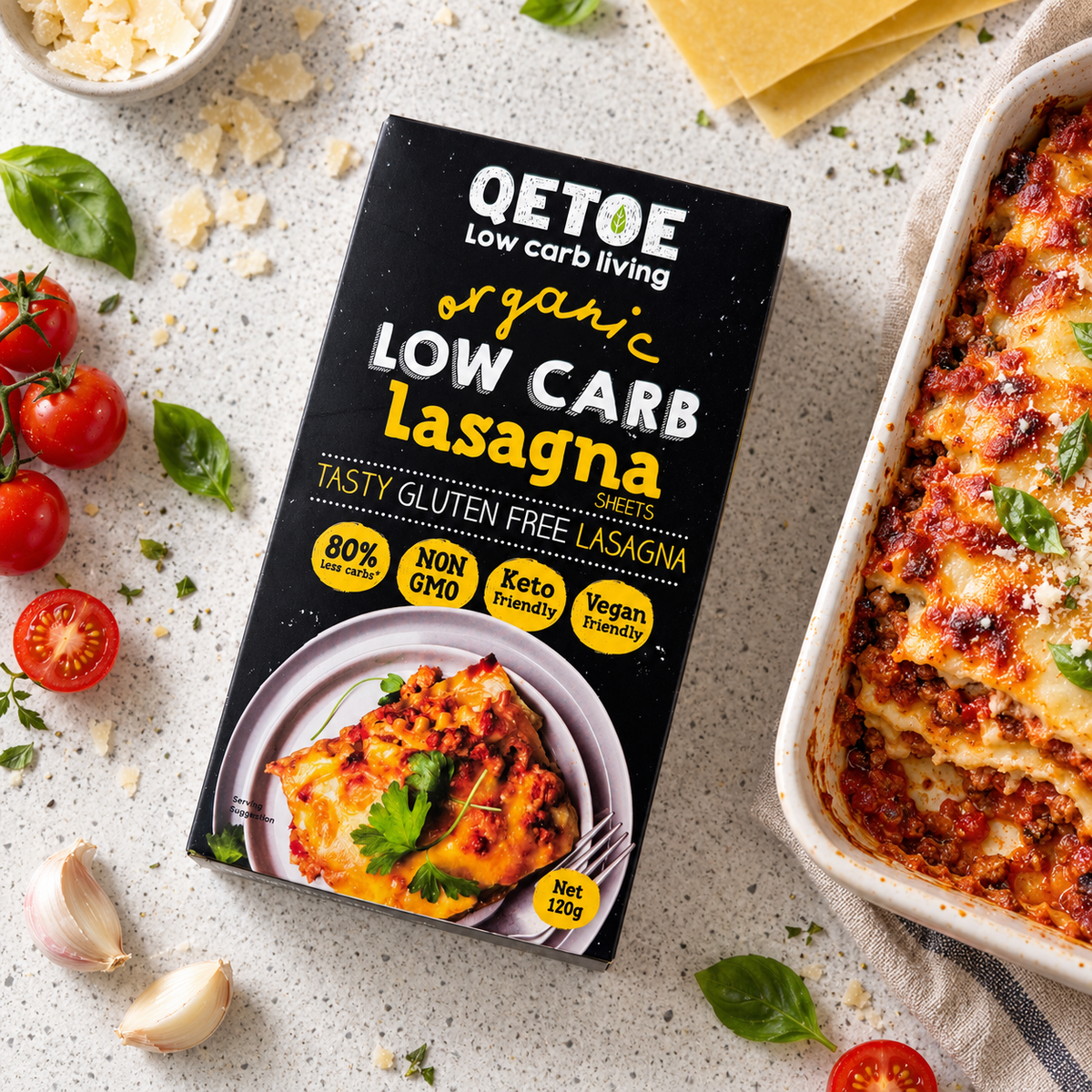 Qetoe Low Carb Lasagna Sheets 120g ( 4 x 120g Pack )