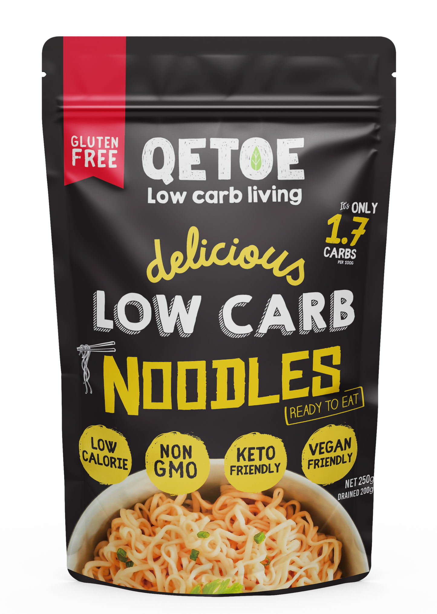 Qetoe Low Carb Noodles - GLUTEN FREE - 4 PACK (4 x 200g)
