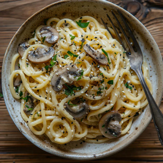 Low Carb Creamy Garlic Butter Noodles with Mushrooms