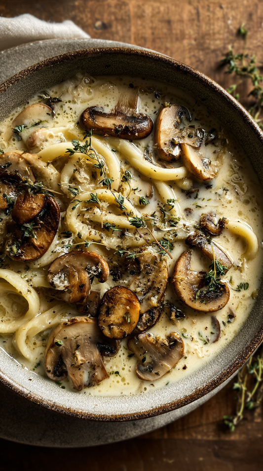 CREAMY GARLIC MUSHROOM NOODLE SOUP (LOW CARB COMFORT BOWL)
