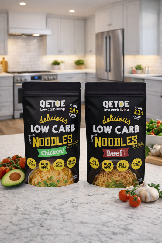 Qetoe Low Carb Instant Noodle Pack - 2x Chicken and 2 x Beef Flavour Packs