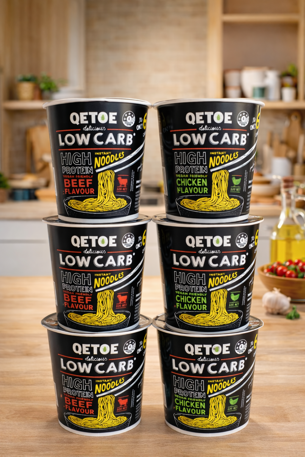 Qetoe Low Carb High Protein Instant Cup Noodle - COMBO 6 PACK