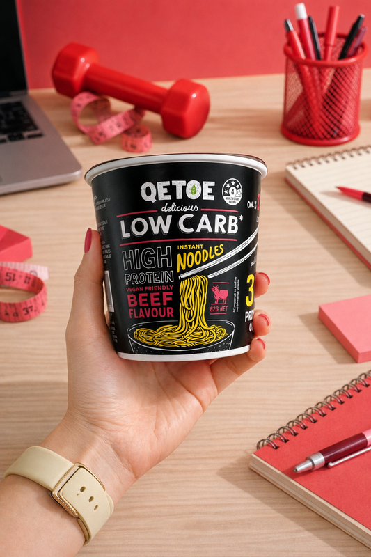 Qetoe Low Carb High Protein Instant Cup Noodle - Beef Flavour - Single Pack