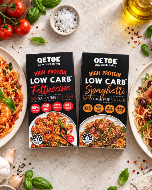Starter Pack. 2x Qetoe Low Carb Spaghetti, 2 x Qetoe Low Carb Fettucine