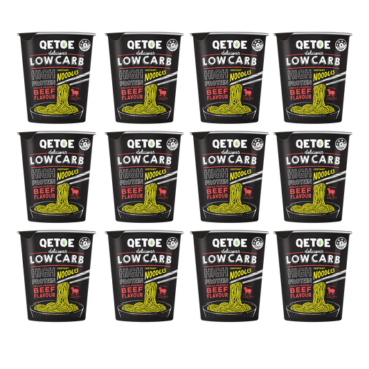 Qetoe Low Carb High Protein Instant Cup Noodle - BEEF 12 PACK