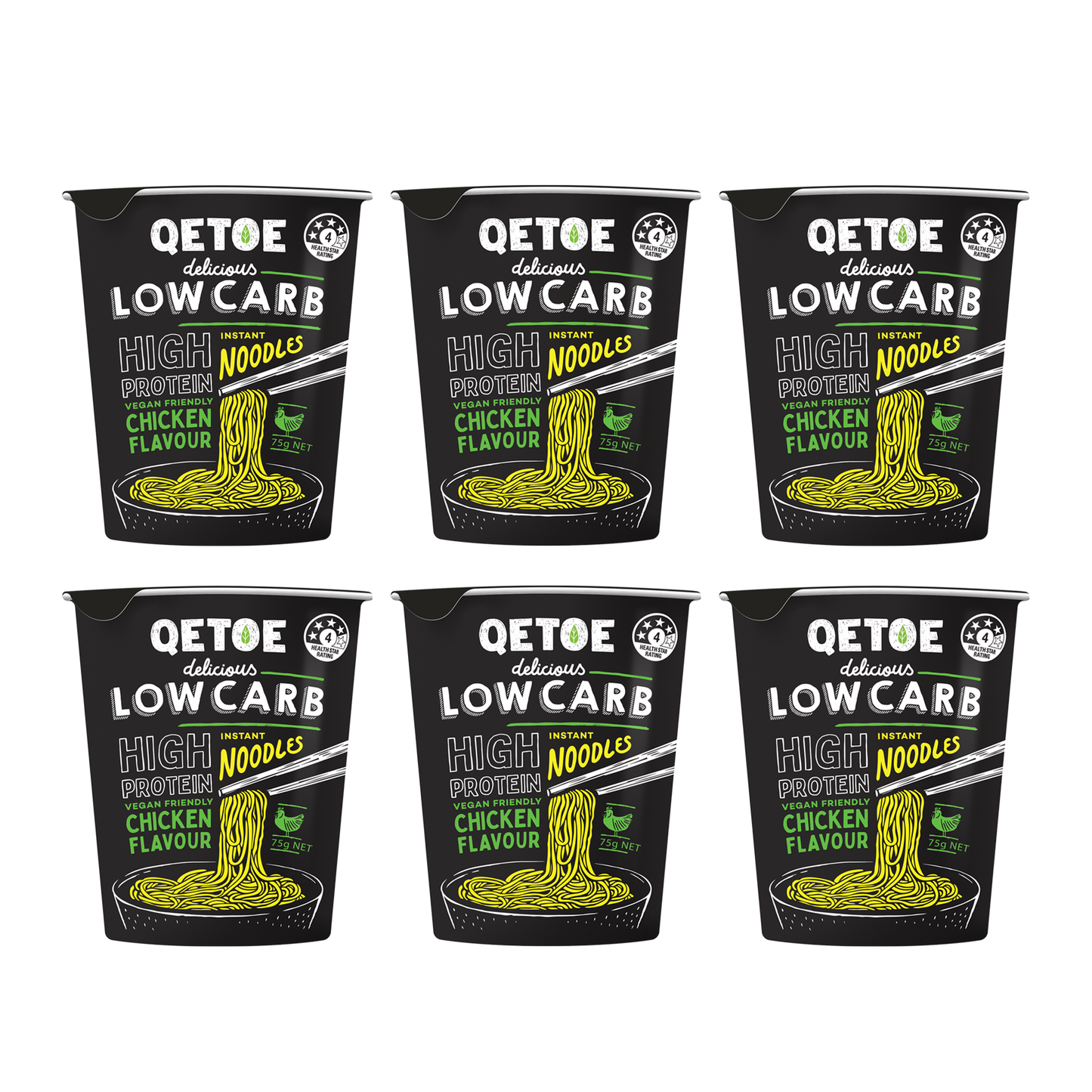 Qetoe Low Carb High Protein Instant Cup Noodle - CHICKEN 6 PACK