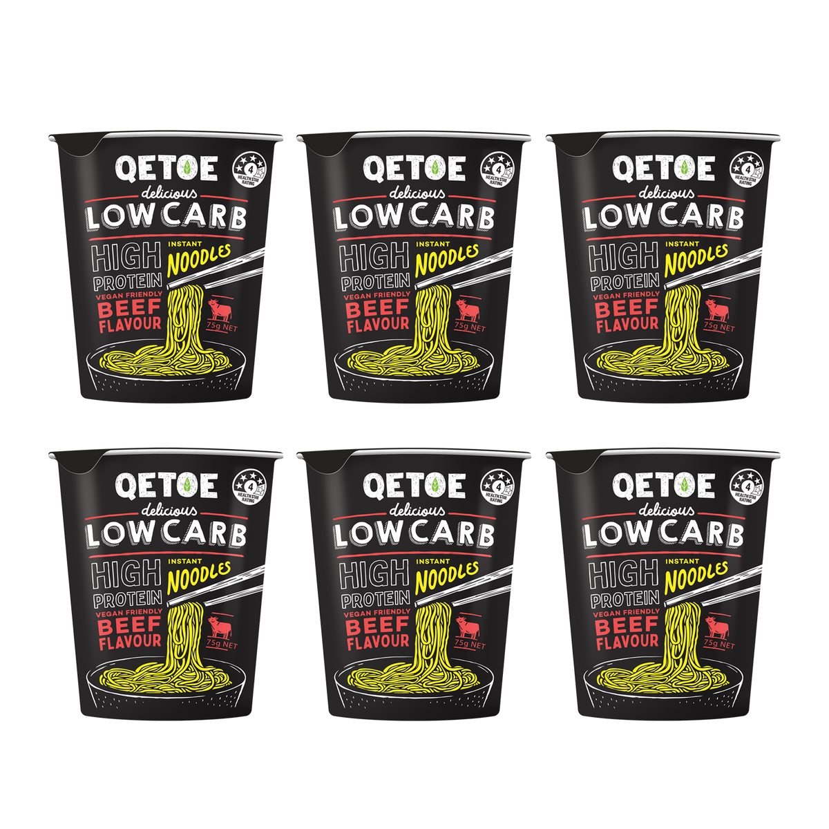 Qetoe Low Carb High Protein Instant Cup Noodle - BEEF 6 PACK