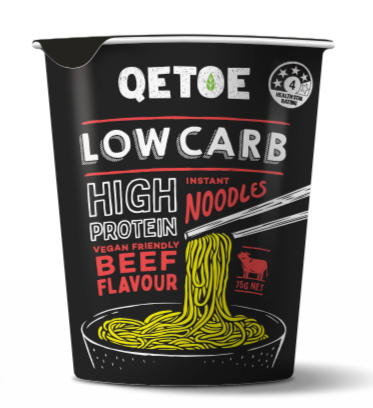 Qetoe Low Carb High Protein Instant Cup Noodle - Beef Flavour - Single Pack